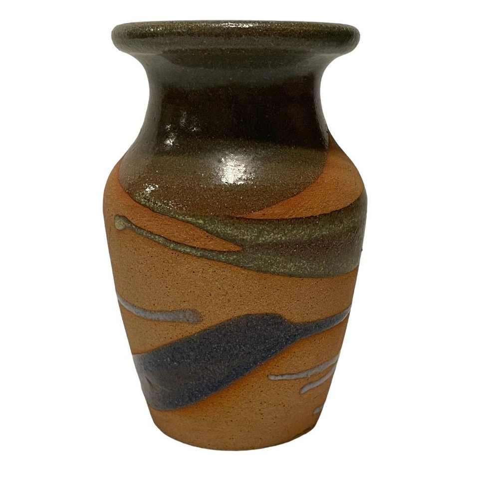 Vtg Alfadom Stoneware Pottery Vase Planter Drip Glaze Signed Earthen Boho Swirl